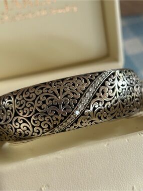 Lois Hill Sterling Silver and Pave Diamond Hinged Cuff Bracelet